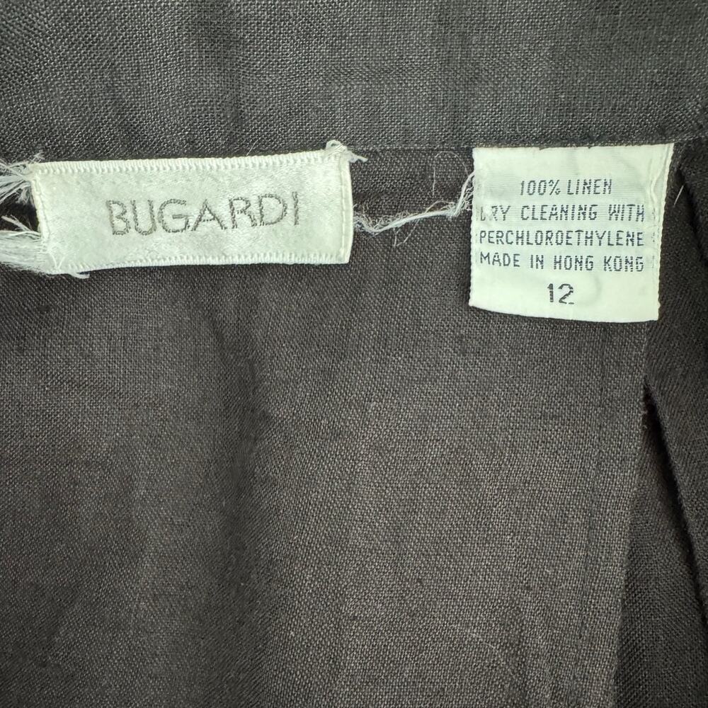 Vintage Bugardi Black 100% Linen Pleated Midi Skirt Pockets Minimalist size M - Picture 9 of 10
